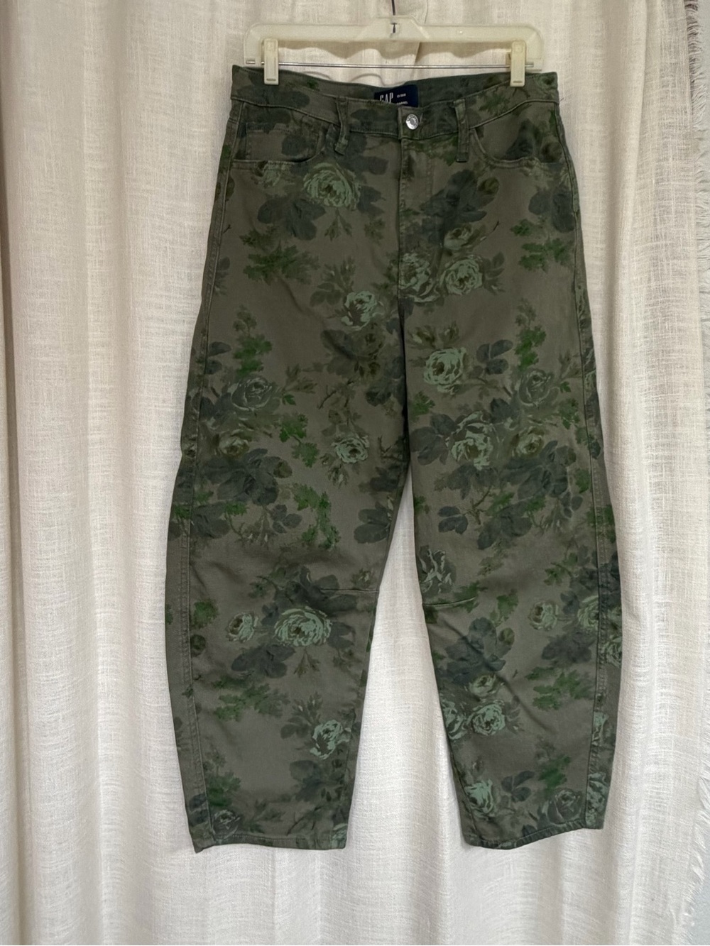 GAP High-Rise Floral Print Jeans in Olive Green